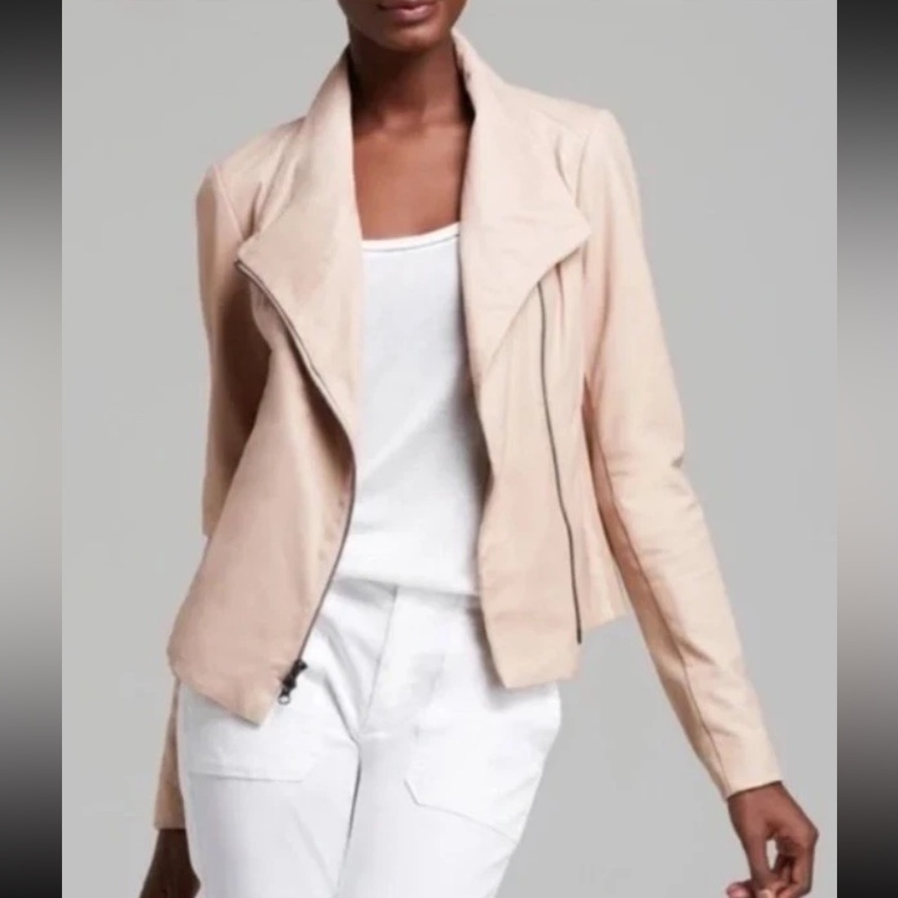 NWT Vince Leather Scuba Jacket In Blush Women Size XL Biker Moto Coat
